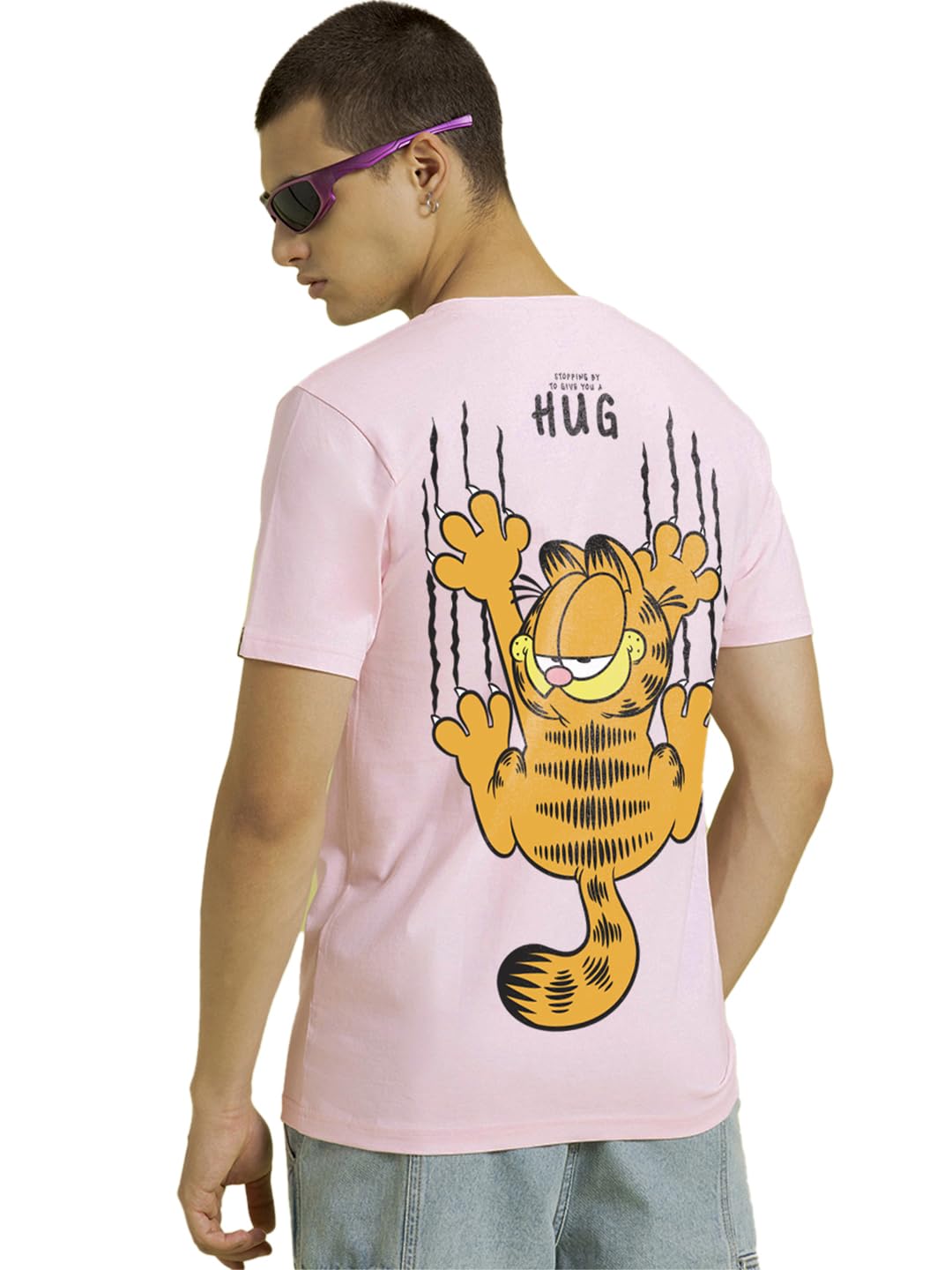 Bewakoof Official Garfield Merchandise Mens Graphic Print Regular Fit Half Sleeve Round Neck Pure Cotton T-Shirt_684618_T-Shirt
