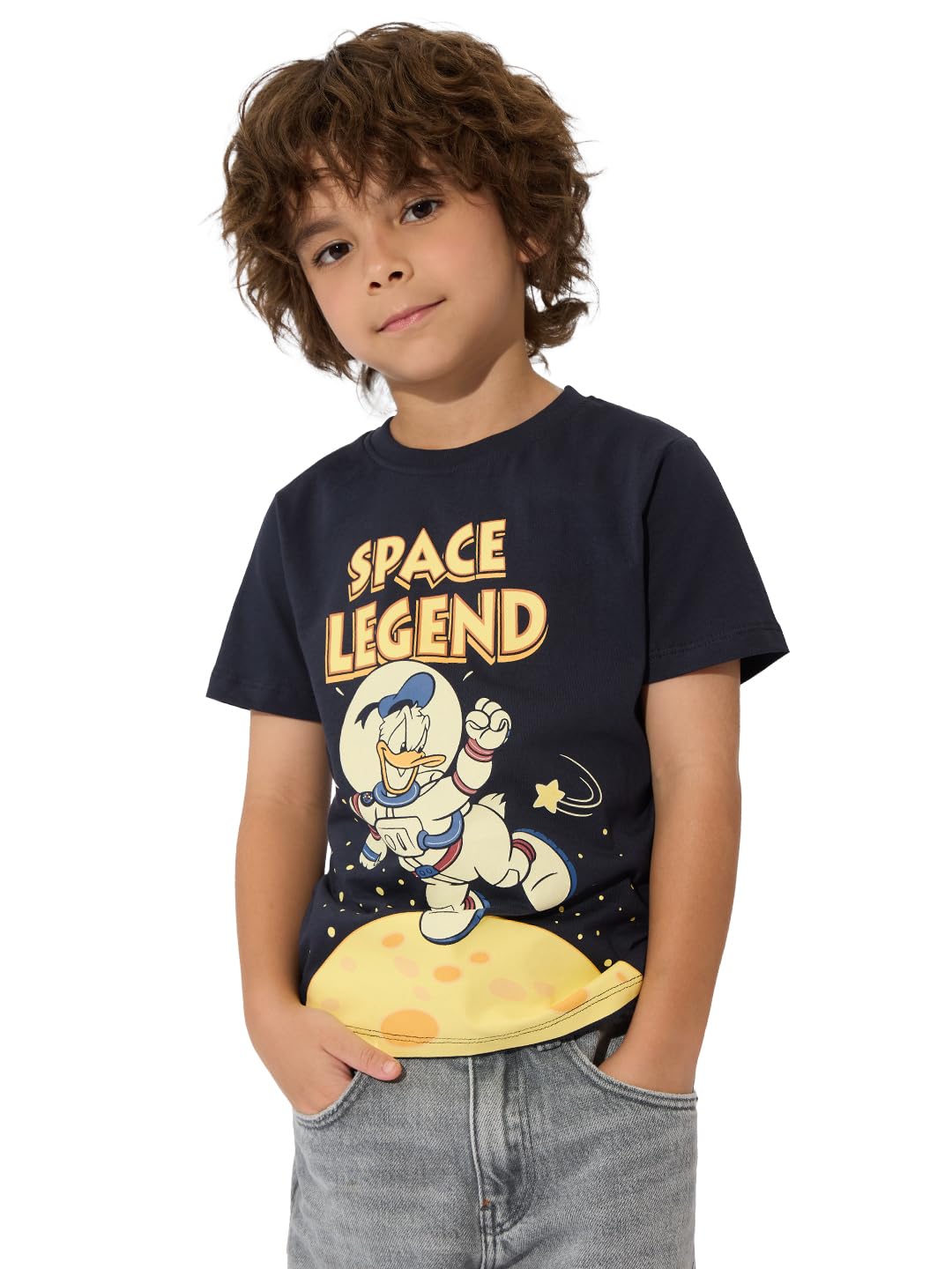 The Souled Store Donald Duck: Space Legend Boys Short Sleeves Round Neck Black Graphic Printed Cotton T-Shirts