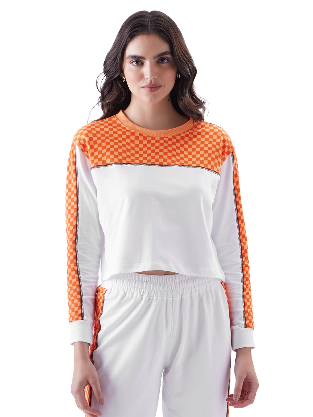The Souled Store Original Orange Racer Women Oversized Cropped T-Shirts