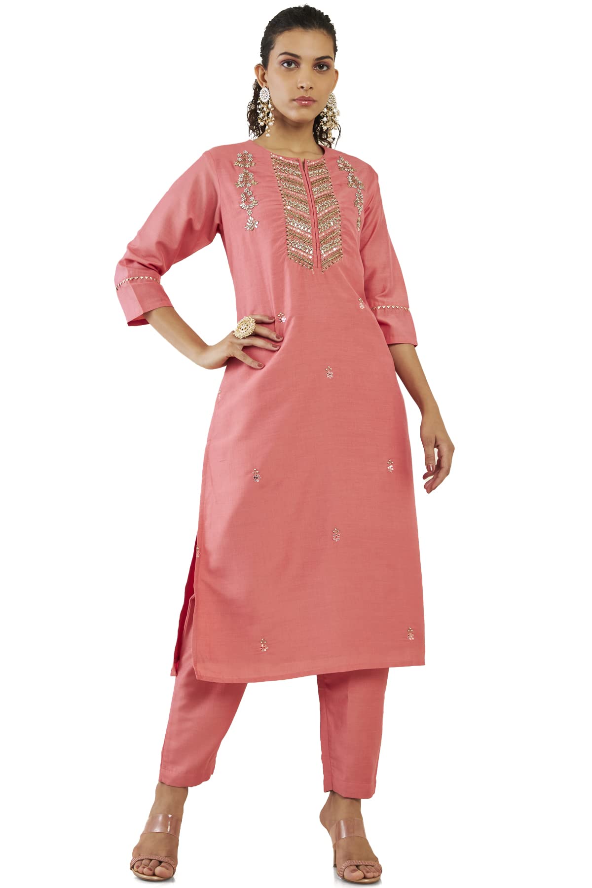 Soch Women Pink Silk Blend Embellished Kurta Set