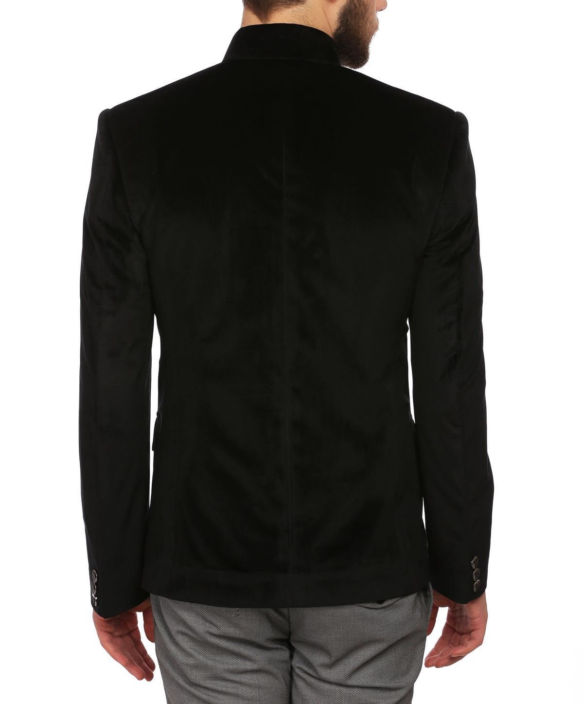WINTAGE Mens Velvet Grandad Collar Festive Black Blazer