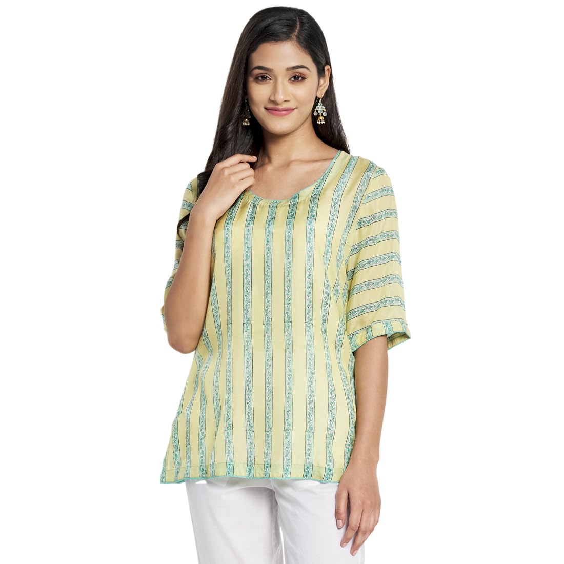 Fabindia WomenS Rayon Blend Regular Kurta (102426101_Yellow