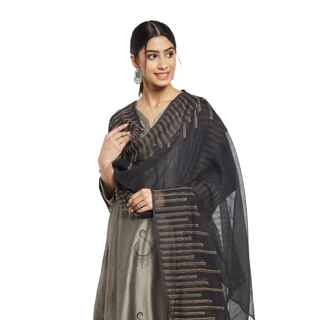 Fabindia Women Silk Kantha Embroidery Dupatta Cotton_Freesize