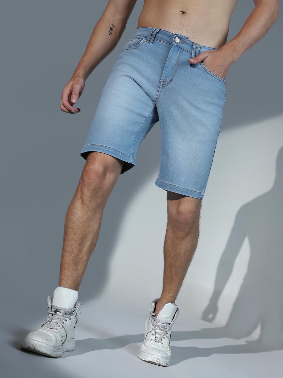 Hubberholme MenS Casual Slim Fit Stretchable Denim Shorts (Light Blue)
