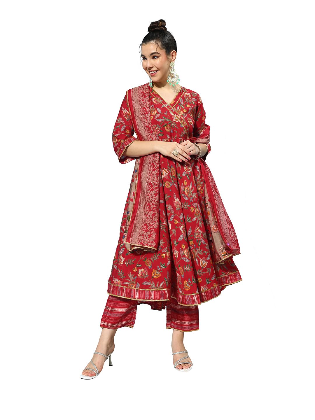 Libas WomenS Silk Blend Kurta Sets (34663_Red