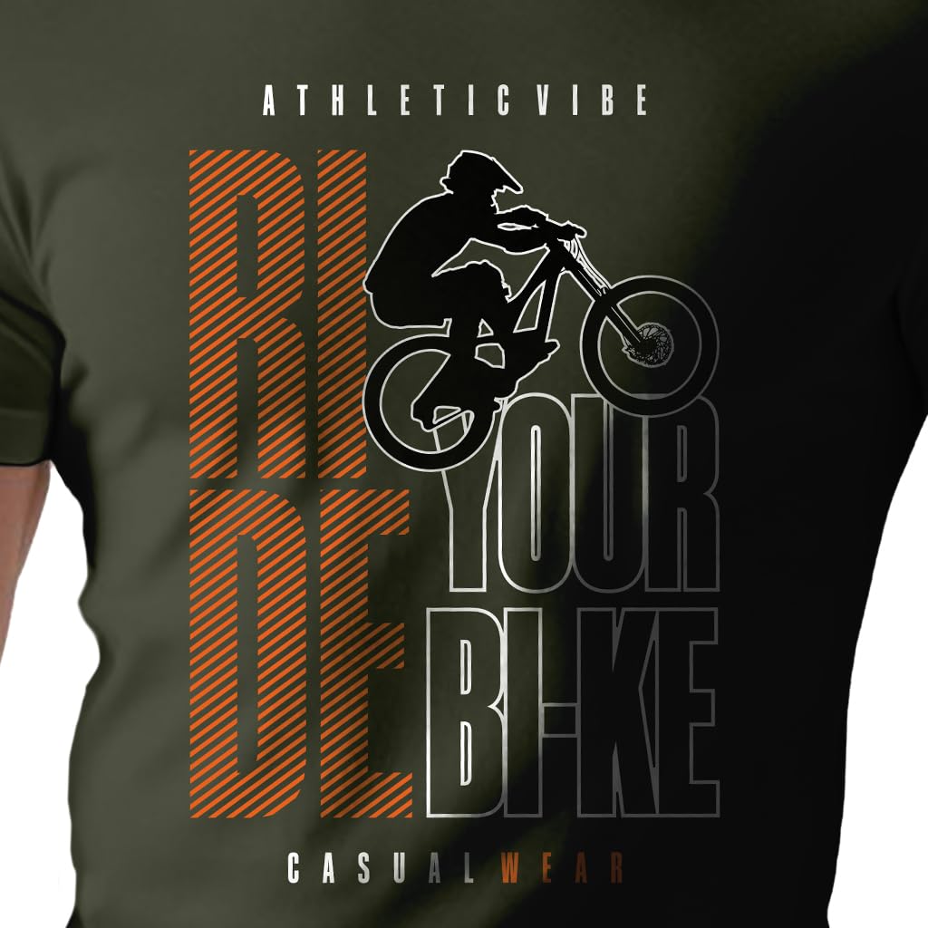 Peppyzone Mens Regular Fit T-Shirt (PZ-RT-Biker 11-15_Olive3