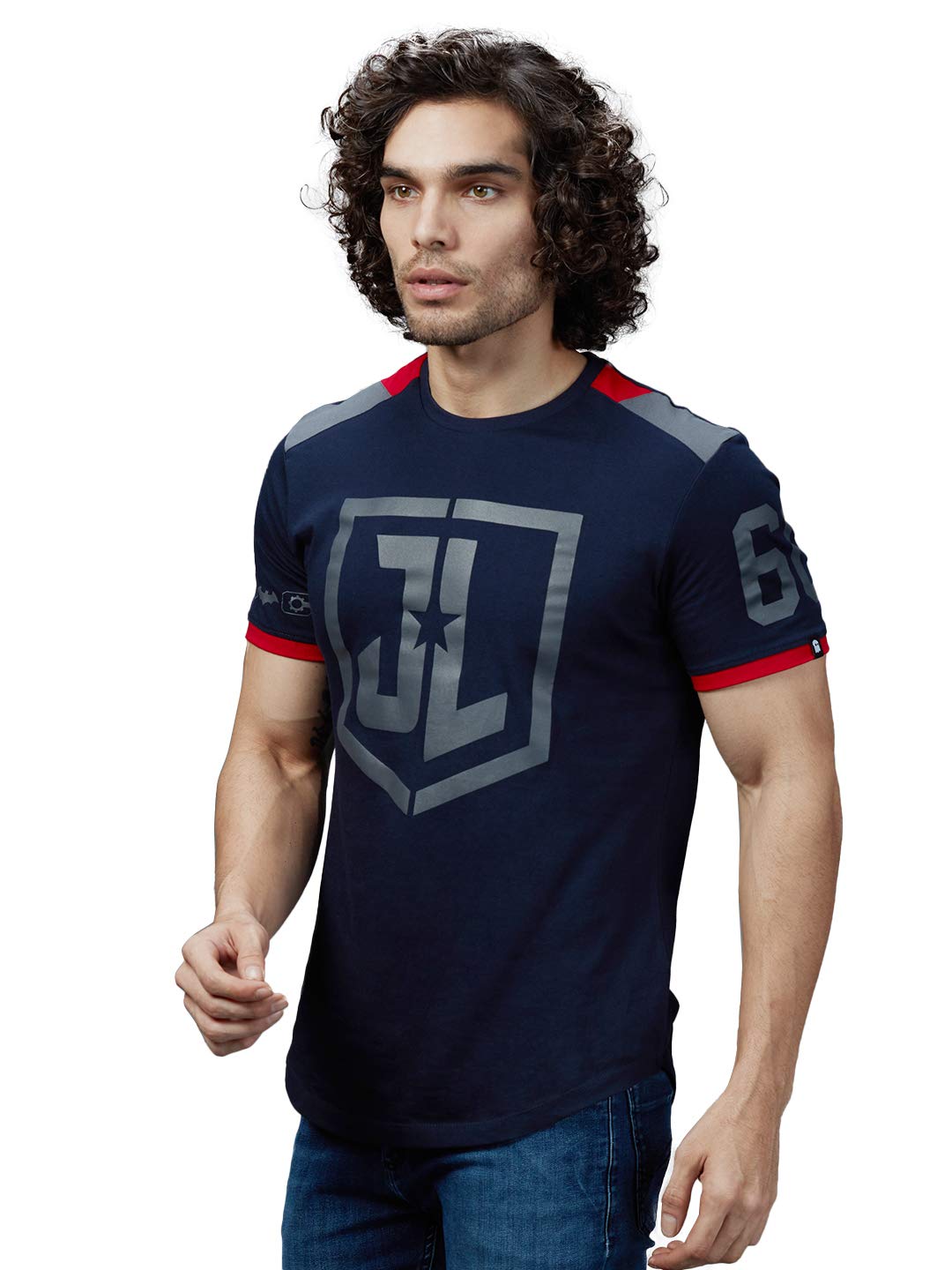 The Souled Store | Justice League Logo Mens and Boys | Graphic Printed Cotton 100% | Drop Cut Round Neck T-Shirts Navy Blue Colo