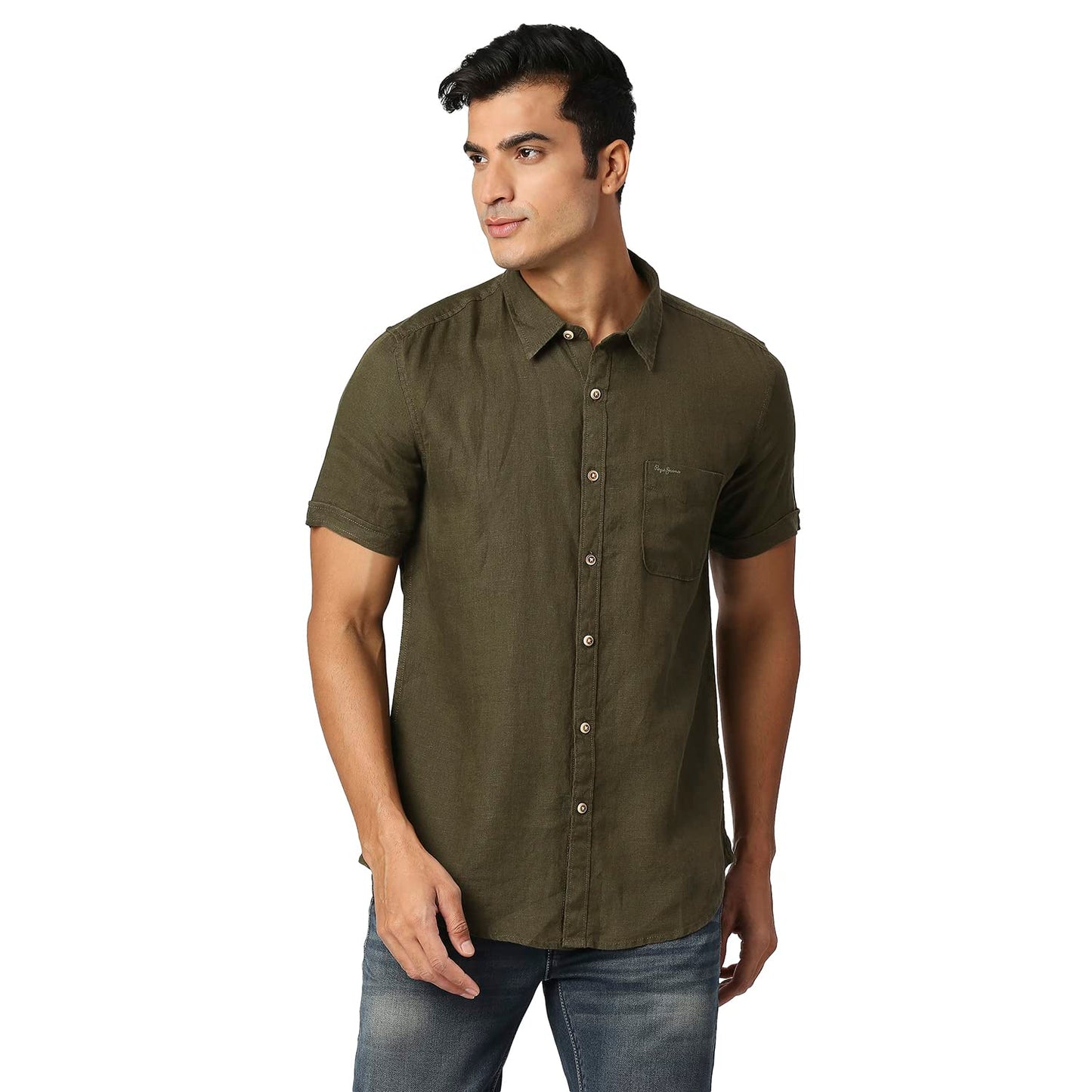 Pepe Jeans Kingsman Ss Pure Linen Shirt, Olive, 3Xl
