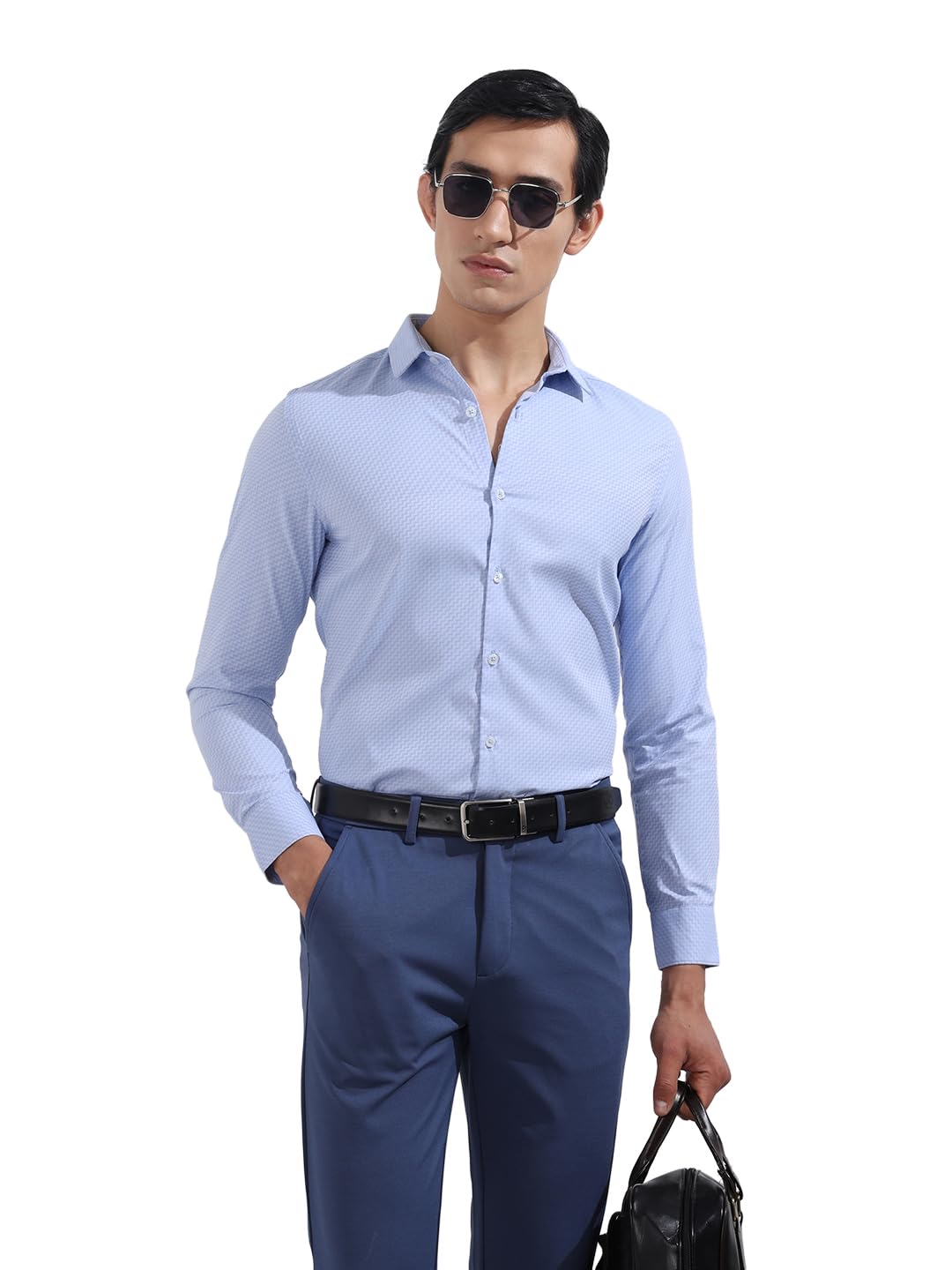 The Indian Garage Co Mens Slim Fit Geometric Printed Collar Full Sleeves Formal Shirt