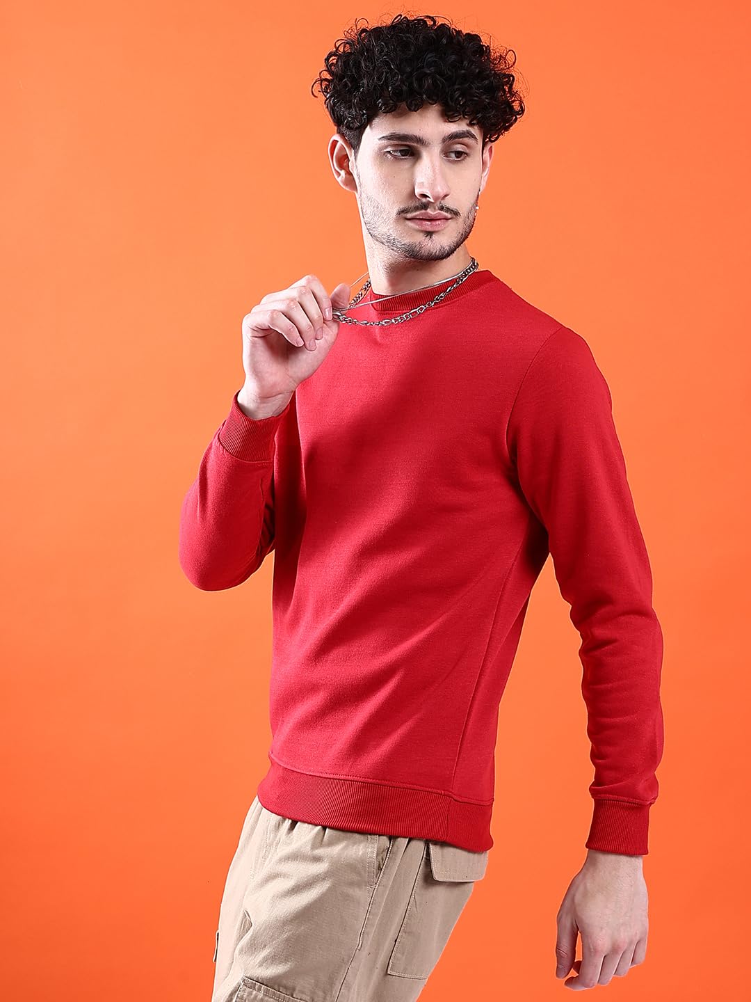 The Indian Garage Co Mens Polyester Crew Neck Sweatshirt (0123-EL-DSWT-01_Crimson