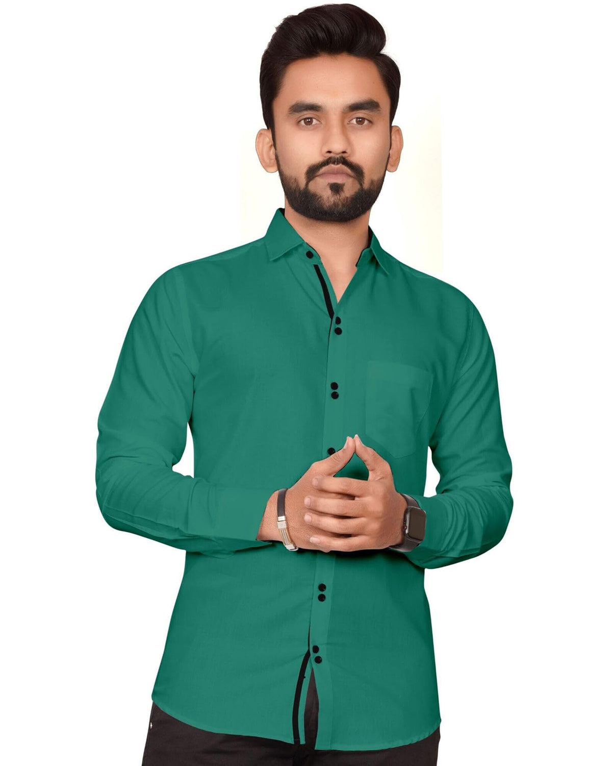 Besix MenS Green Cotton Blend Full Sleeve Shirt For Man With Tailored Fit Spread Collar And Standard Length - Formal Stylish We