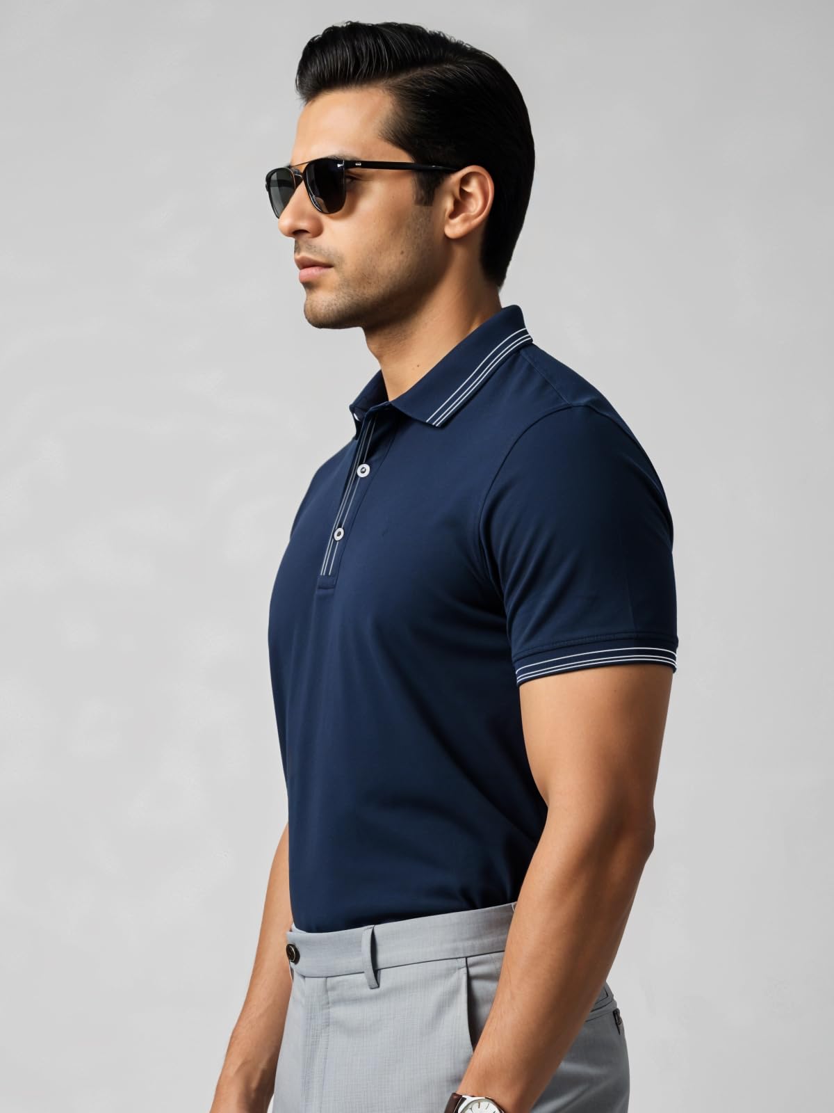 Mens Premium Cotton Polo T-Shirt | 220 GSM Soft Fabric | Casual Stylish Look | Contrast Collar Design Navy Polo T Shirt | Polo T