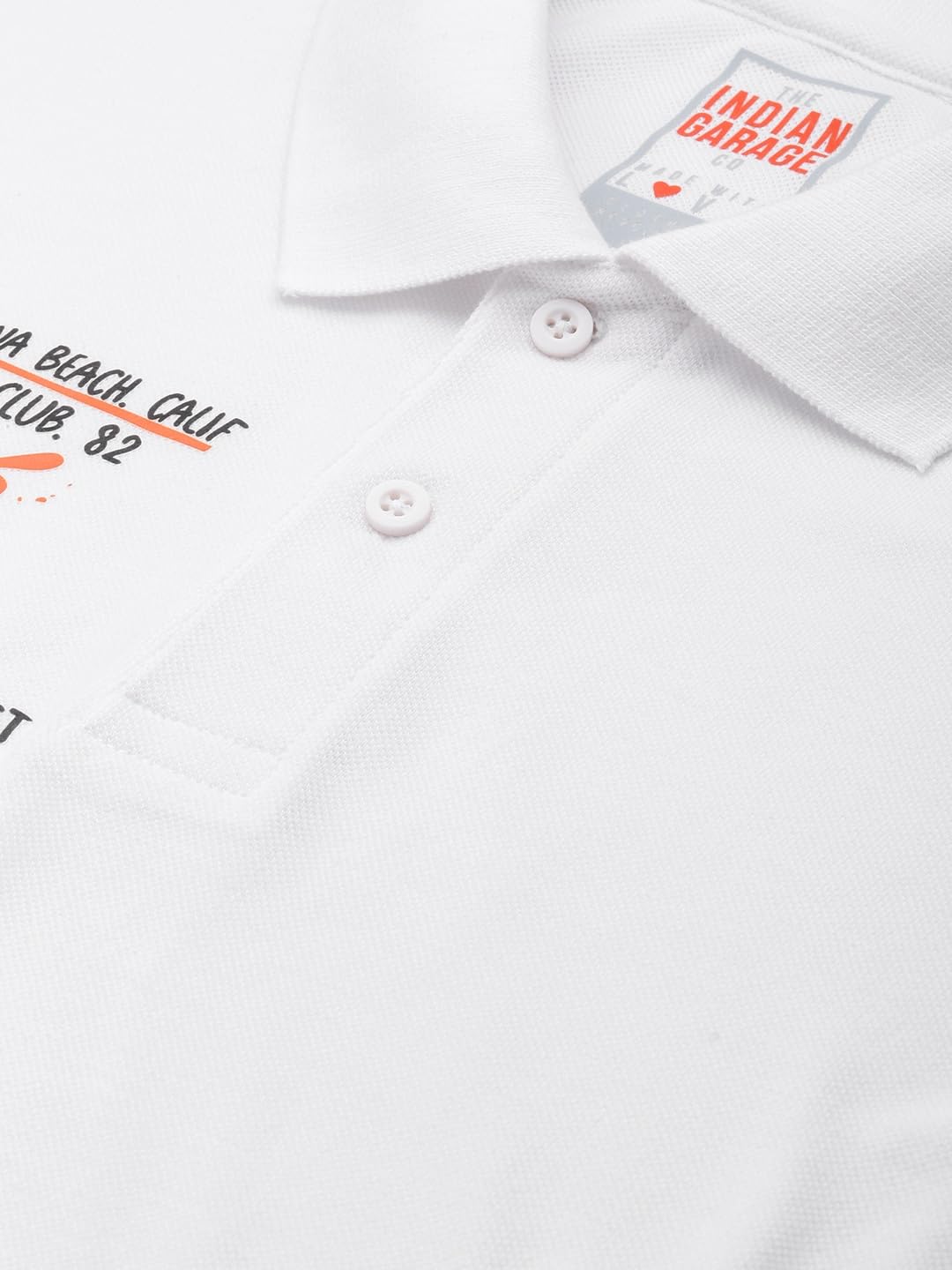 The Indian Garage Co Men Slim Fit Placement Print Polo Collar Tshirt White