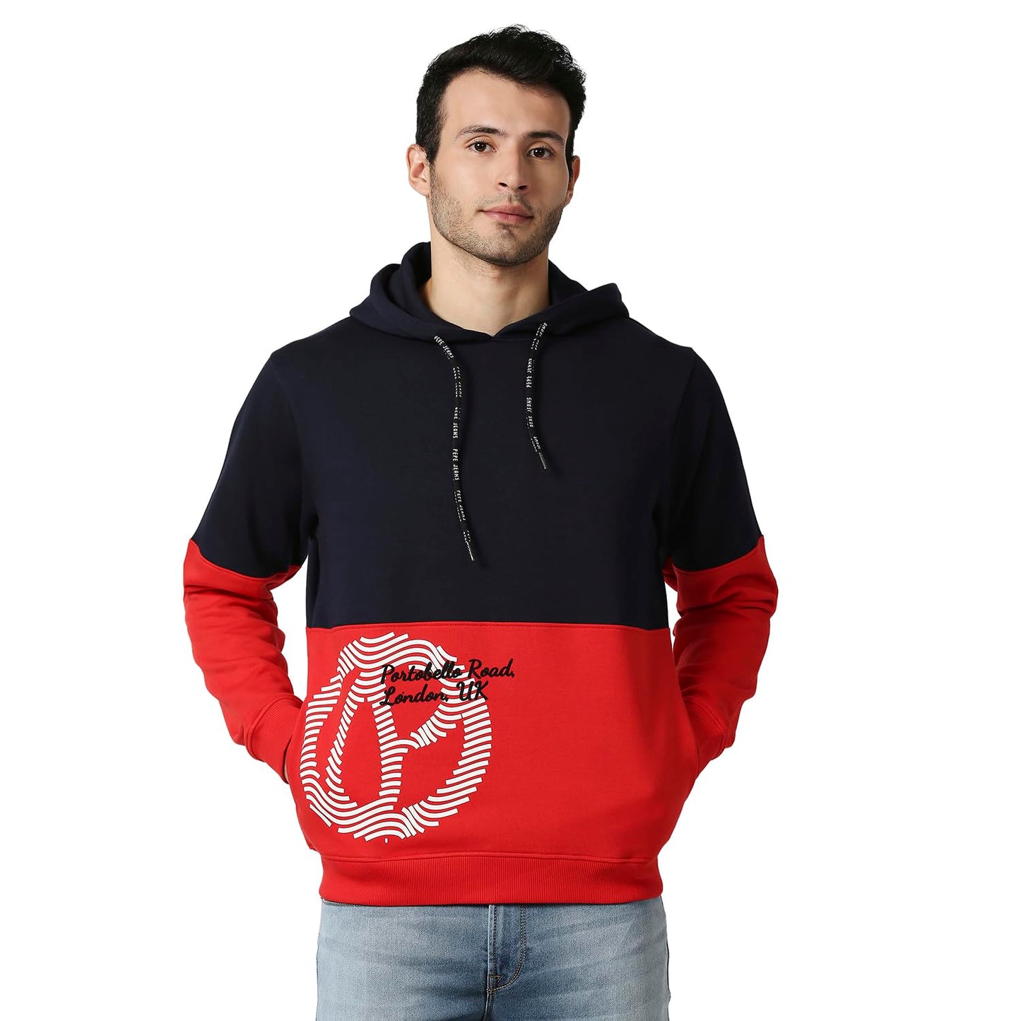 Pepe Jeans MenS Cotton Blend Hooded Neck Sweatshirt (Pm582344_Navy_2Xl)
