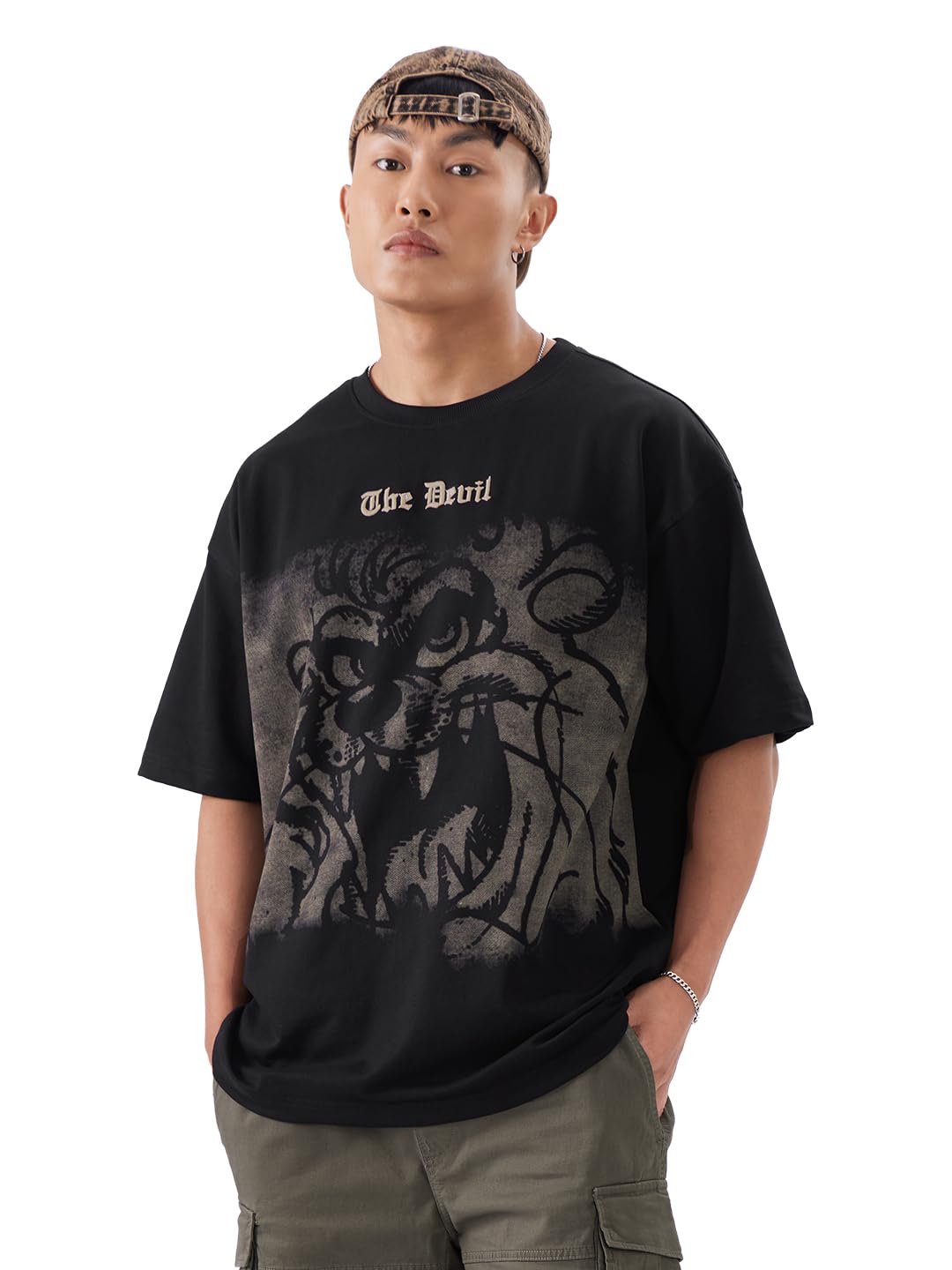 The Souled Store Official Looney Tunes: Taz Outburst Men and Boys Short Sleeve Black Cotton Oversize Fit T-Shirt