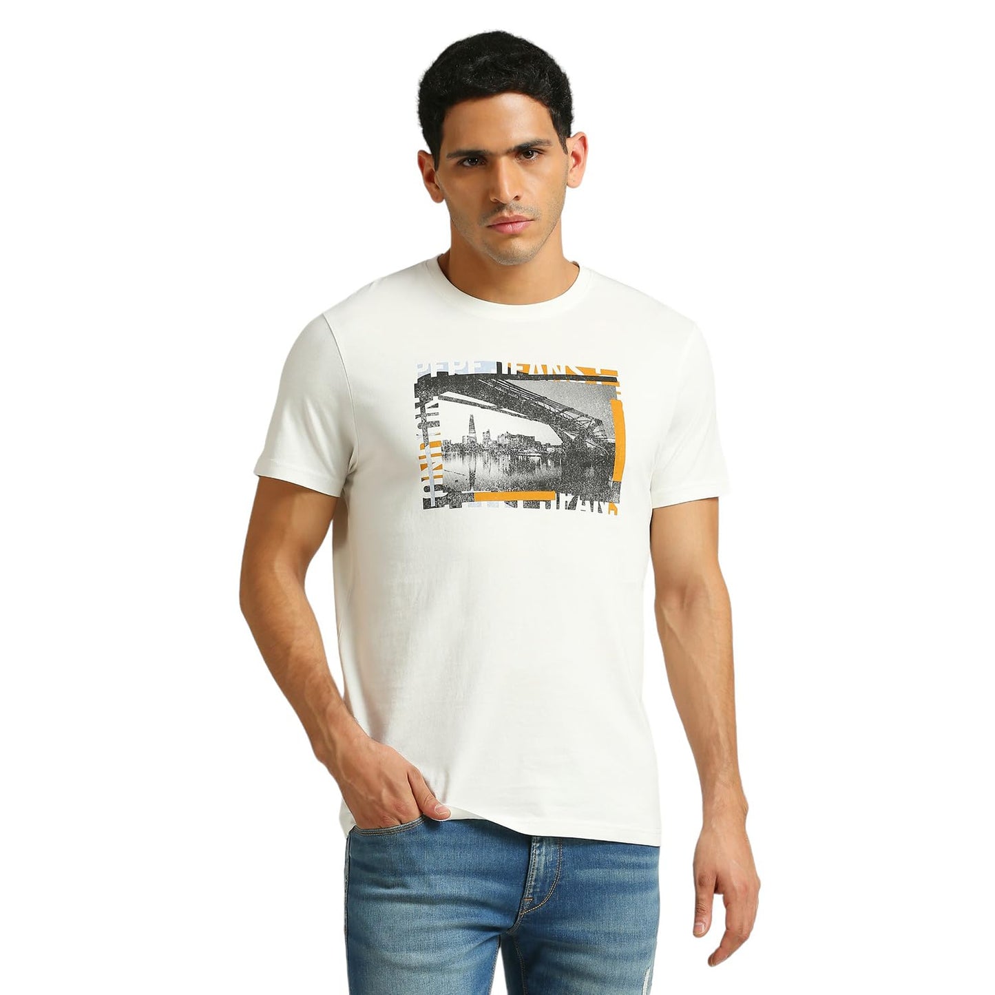 Pepe Jeans MenS Graphic Print Slim Fit T-Shirt (Pm509674_Chalk White