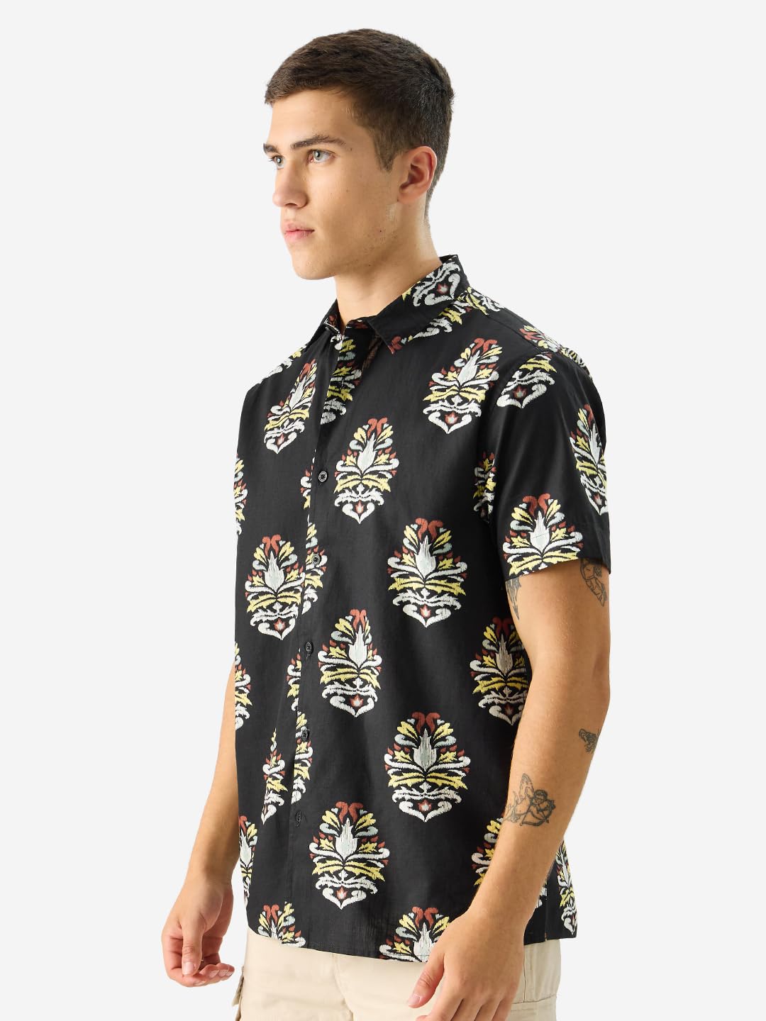 The Souled Store Sierra Black Short Sleeve Button Down Collared Printed Regular Fit Cotton Summer Shirt for Men & Boys