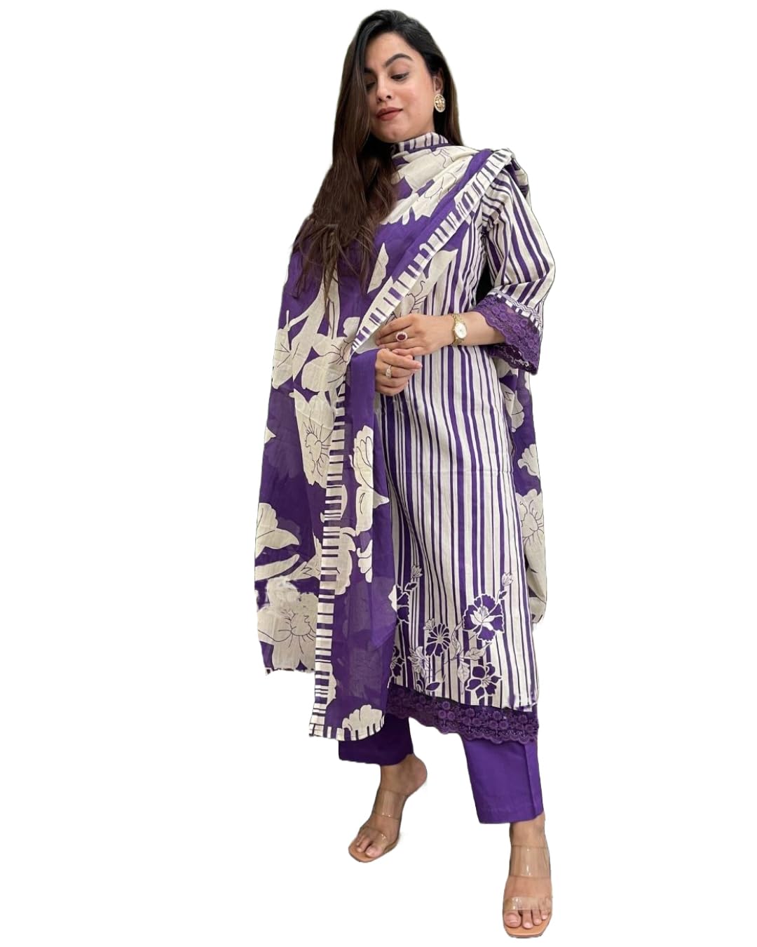 ANNI DESIGNER Women s Rayon Blend Printed Straight Kurta with Pants and Dupatta, Begani, Medium