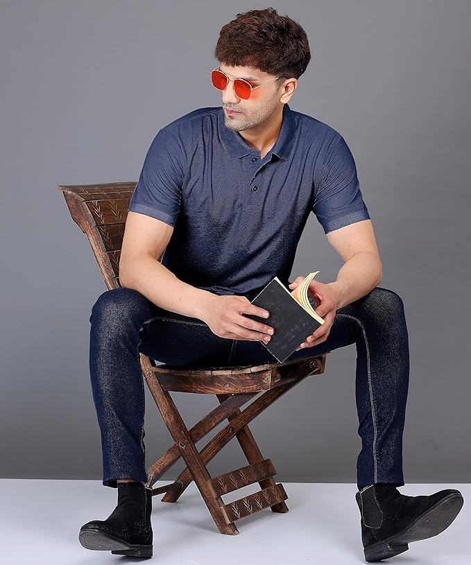 Baghadbillo MenS Regular Fit Solid Polo Half Sleeve T-Shirt Navy Blue