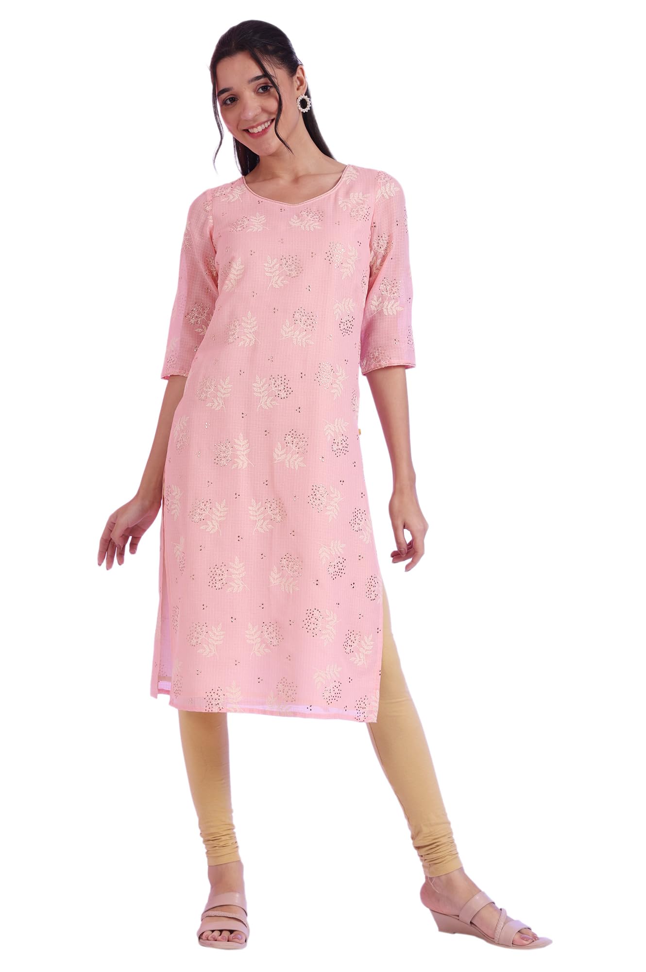 Aurelia Women's Pink Printed Straight Kurta (Size: 2XL)-A15666-509048