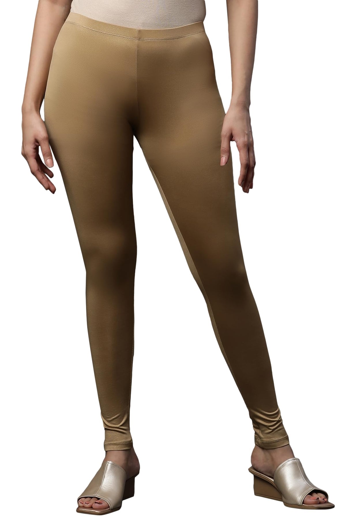Aurelia Gold Metallic Poly Blend Leggings for Women