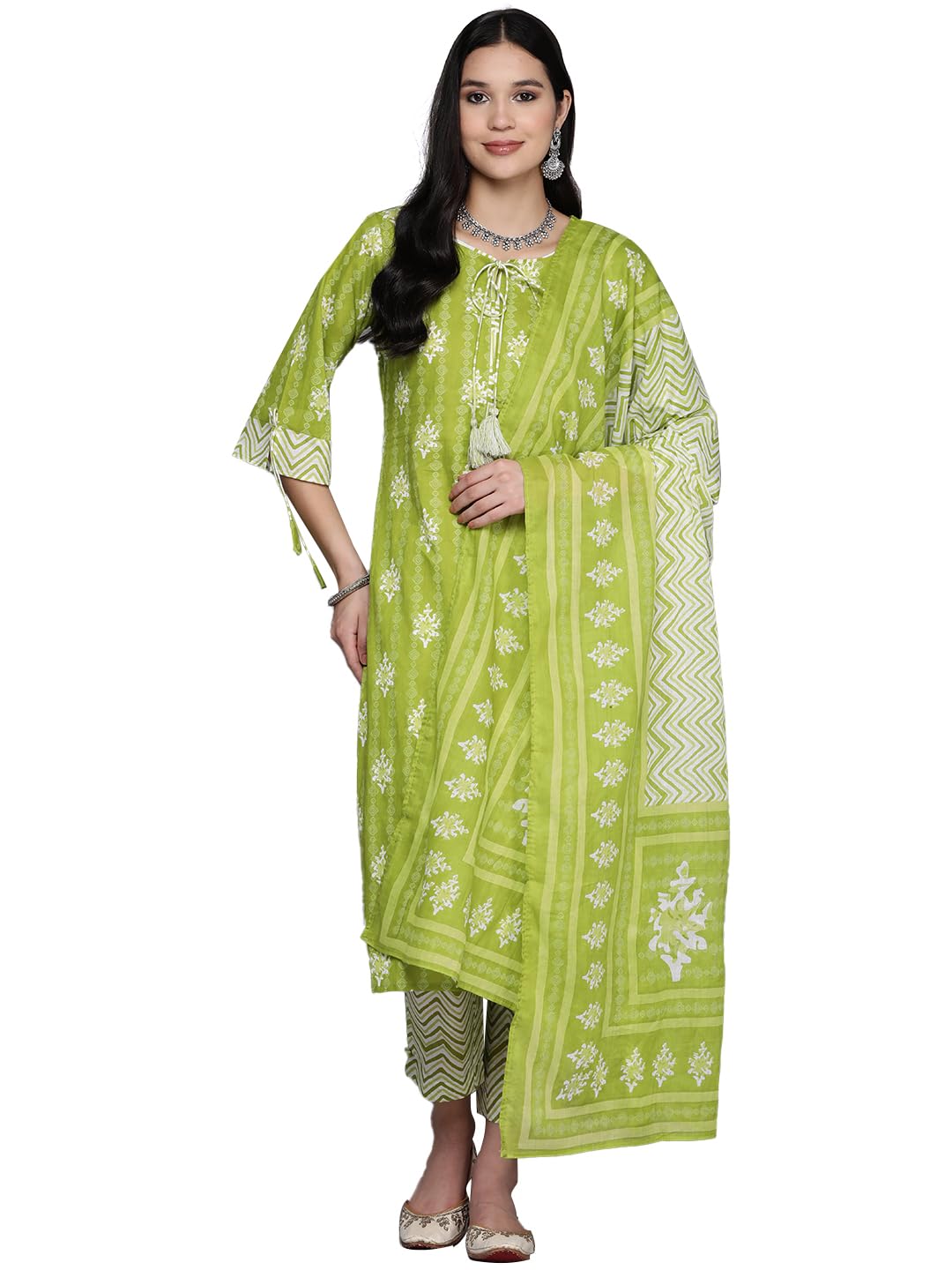 Libas WomenS Pure Cotton Kurta Sets (34395_Lime Green