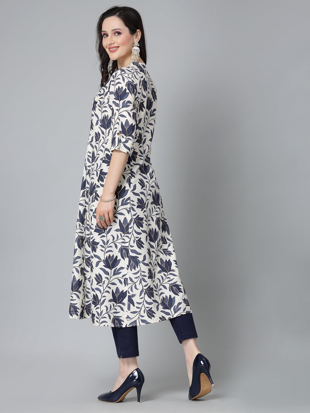 Stylum Women'S Floral Printed Rayon A-Line Kurta (Gaaziblue44_Blue, Xxl)