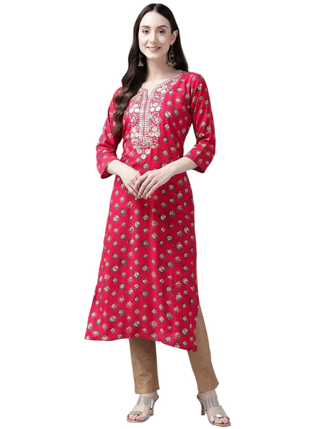 Aarika Womens Rani Color Embroidered Kurti (KURTI-W-YA-2060-RANI-44)