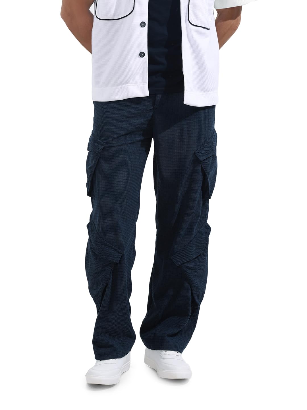 The Indian Garage Co Mens Baggy Mid-Rise Textured Cargo Pants