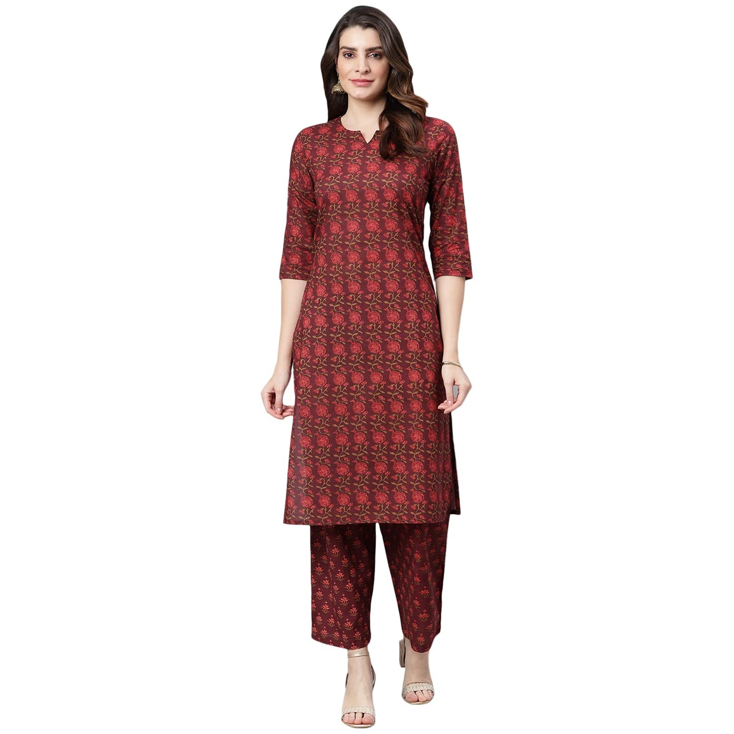 idaLia Maroon Printed Kurta Set
