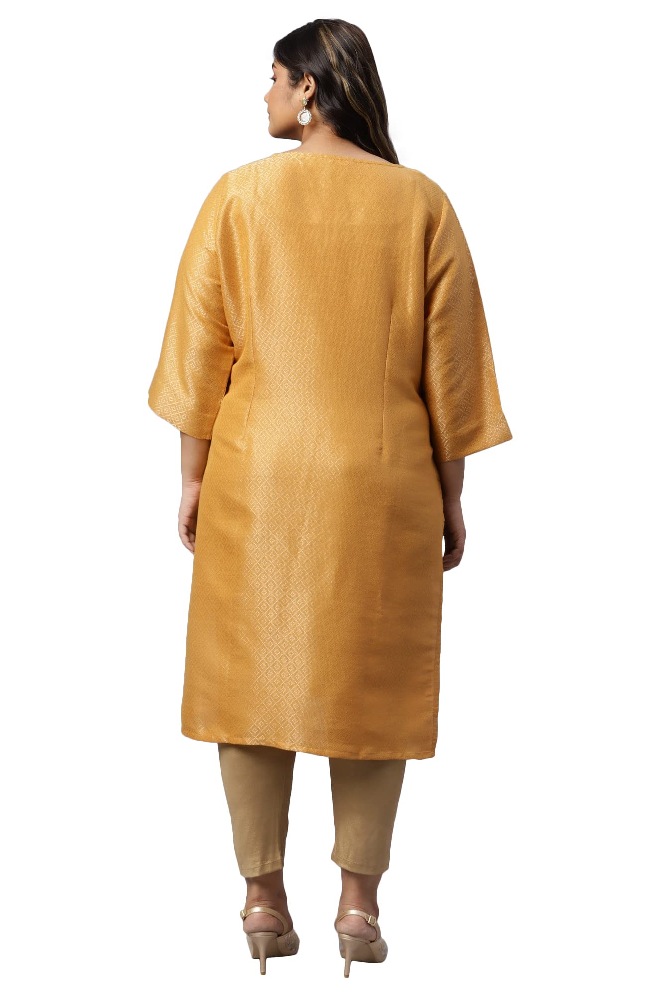 W for Woman Yellow Geometric Print Dobby Plus Size Kurta