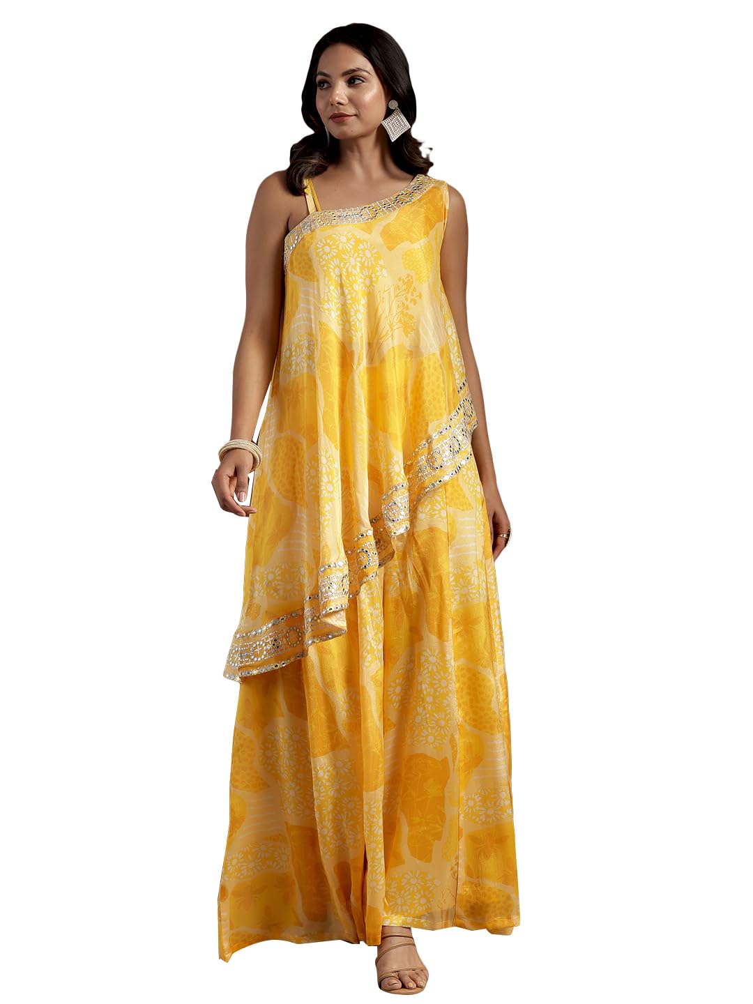 Libas Womens Printed Silk Blend Co-Ord Set For Women Yellow
