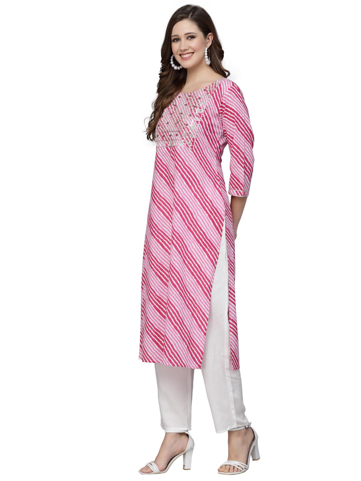 Stylum Women's Lehriya Printed & Embroidered Rayon Straight Kurta (NISARKURTA)