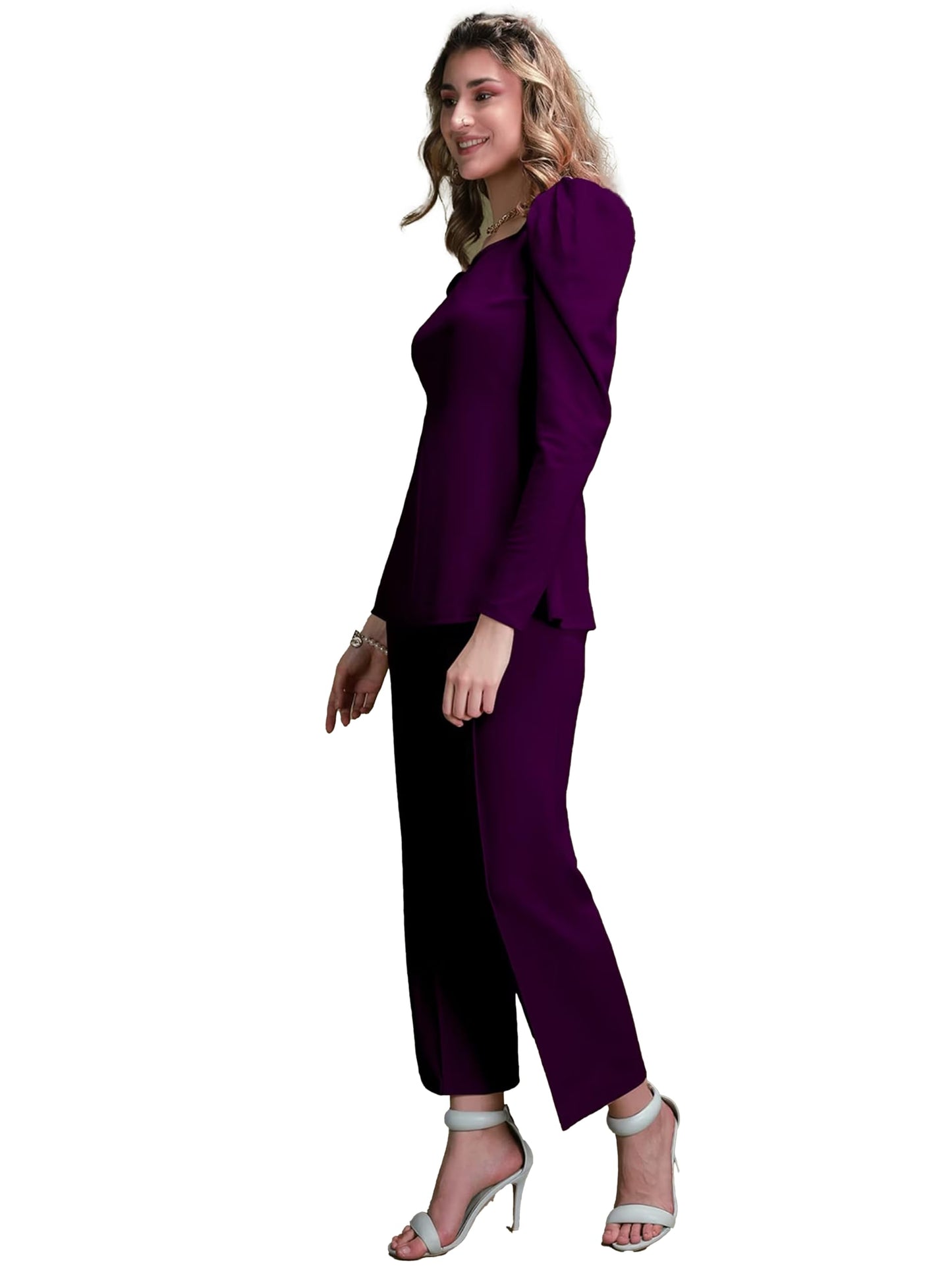 Elliti Solid Relaxed Fit Full Sleeve Co-Ord Set For Women'S | Coord Sets | Top And Formal Trouser Co Ord Set For Women (Set Of 2