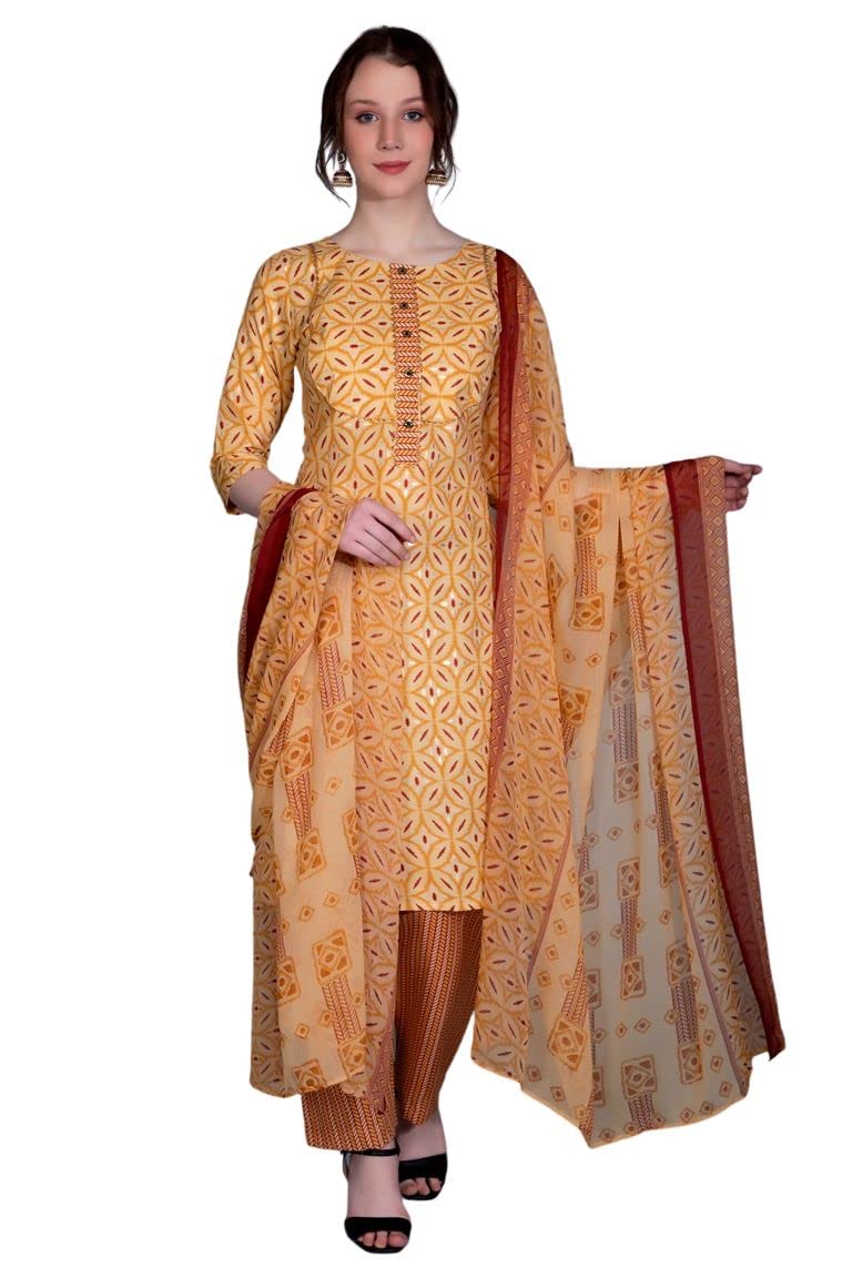 Om Sai Latest Creation Kurta Set For Women|| Cotton Fully Stitched Straight Geometric Style Ethnic Motif Printed Kurta With Prin