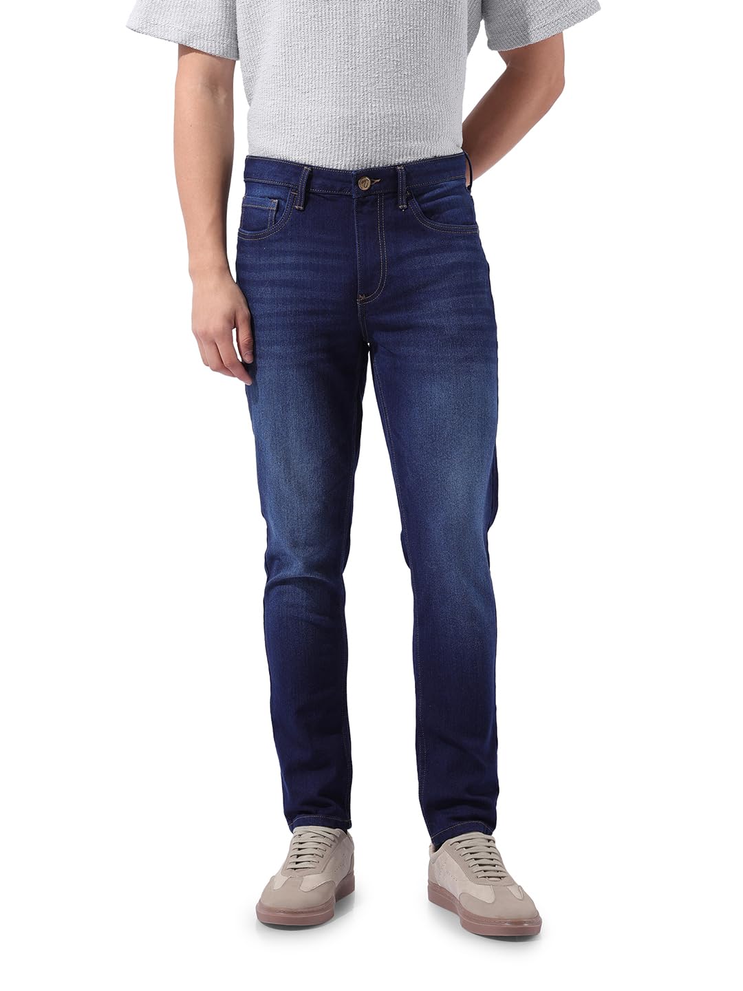 The Indian Garage Co Mens Slim Fit Solid Mid-Rise Stretchable Jeans