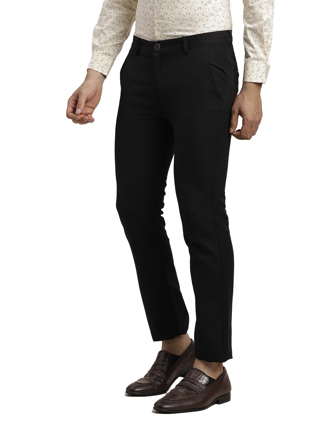 Turtle Men Cotton Linen Ultra Slim Fit Solid Black Casual Trouser