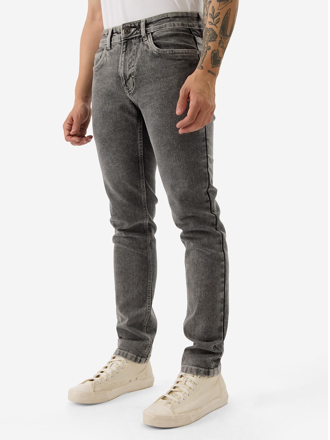 The Souled Store Denim: Cotton Blend Dark Grey Men & Boys Buttoned Slim Fit Jeans