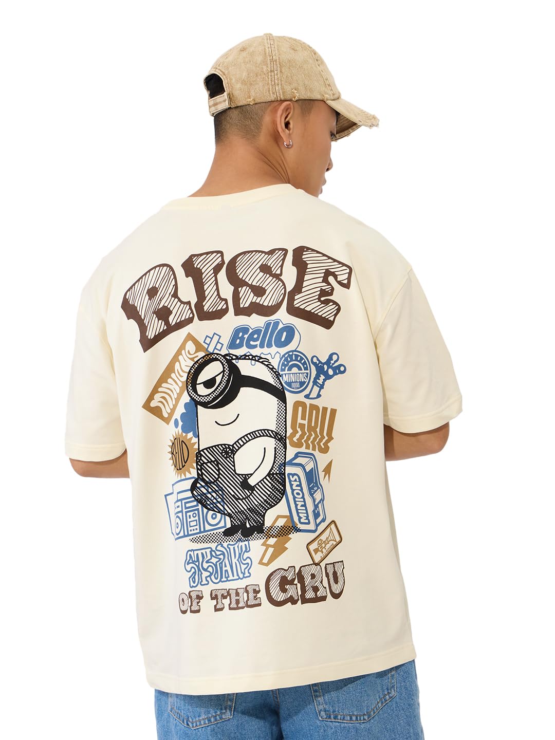 The Souled Store Official Minions Originals: Rise of The Gru Oversized T-Shirt for Men Boys Cotton Casual Half Sleeves Baggy Loo