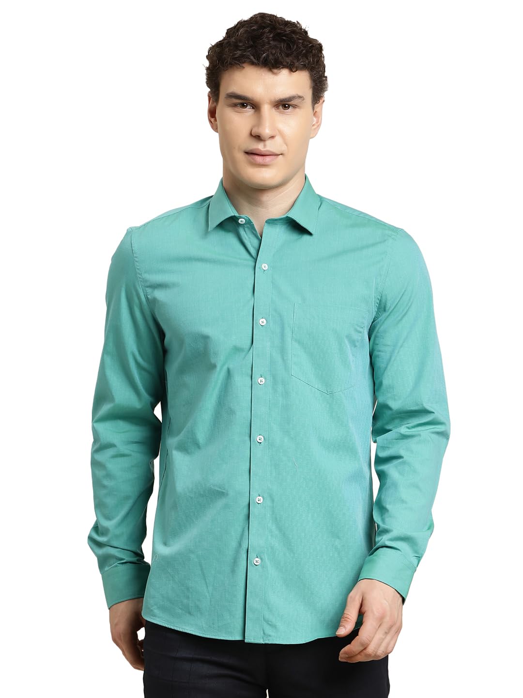 Turtle Men Pure Cotton Regular Fit Solid Full Sleeve Turquoise Blue Formal Shirt