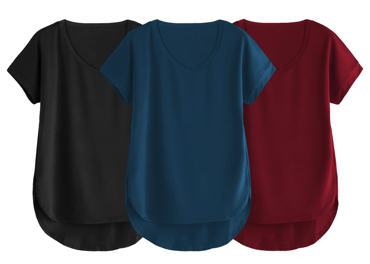Fabricorn Combo Of Three Plain Maroon, Black And Airforce Blue V-Neck Up And Down Cotton Tshirt For Women (Maroon, Black, Airfor
