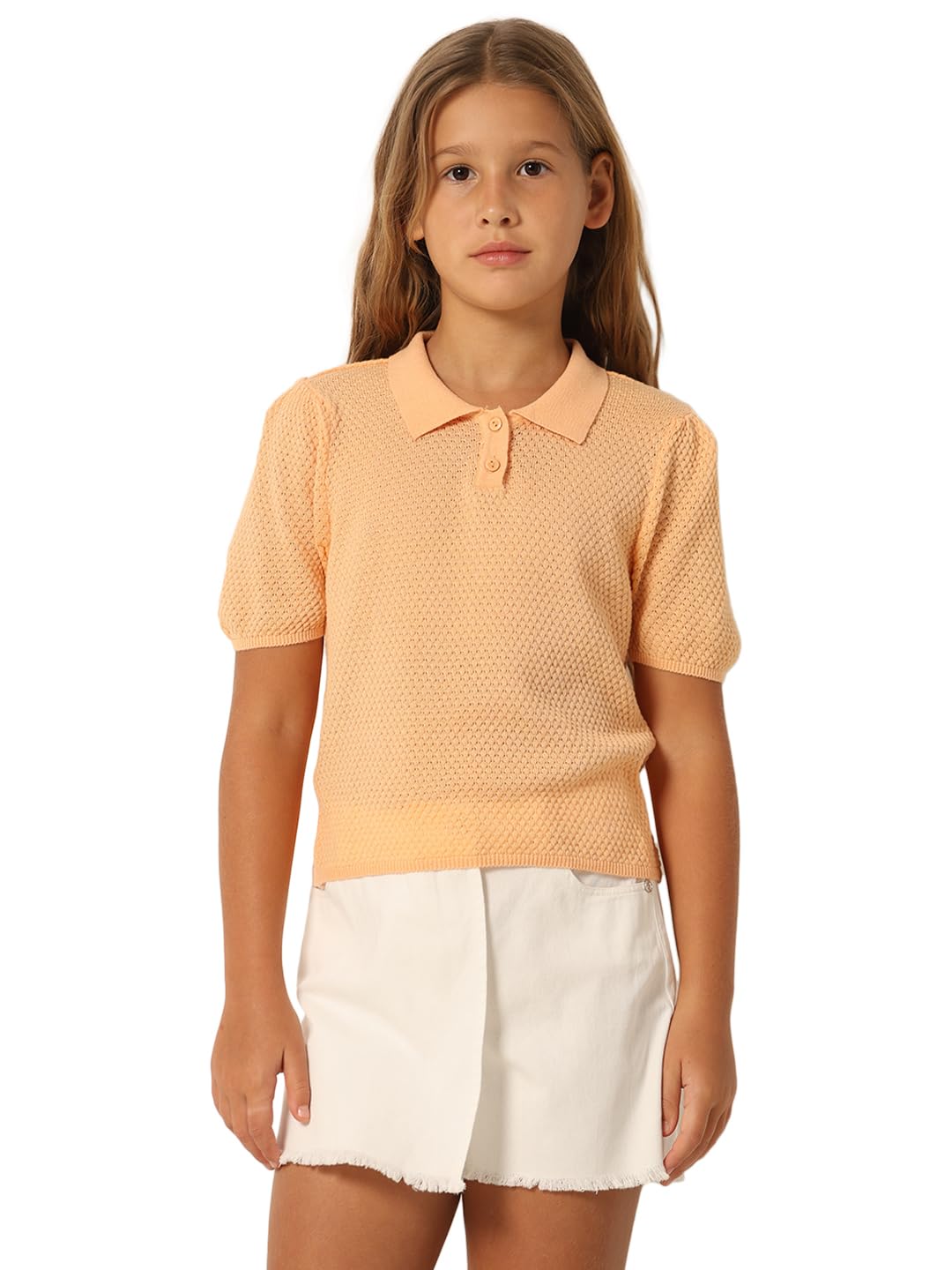 Vero Moda Girls Textured Cotton Orange Tshirt