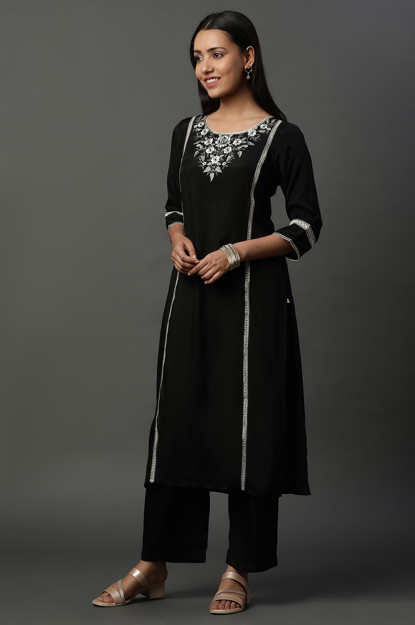 Aurelia WomenS Rayon Kurta Set (24Feas15104_Black