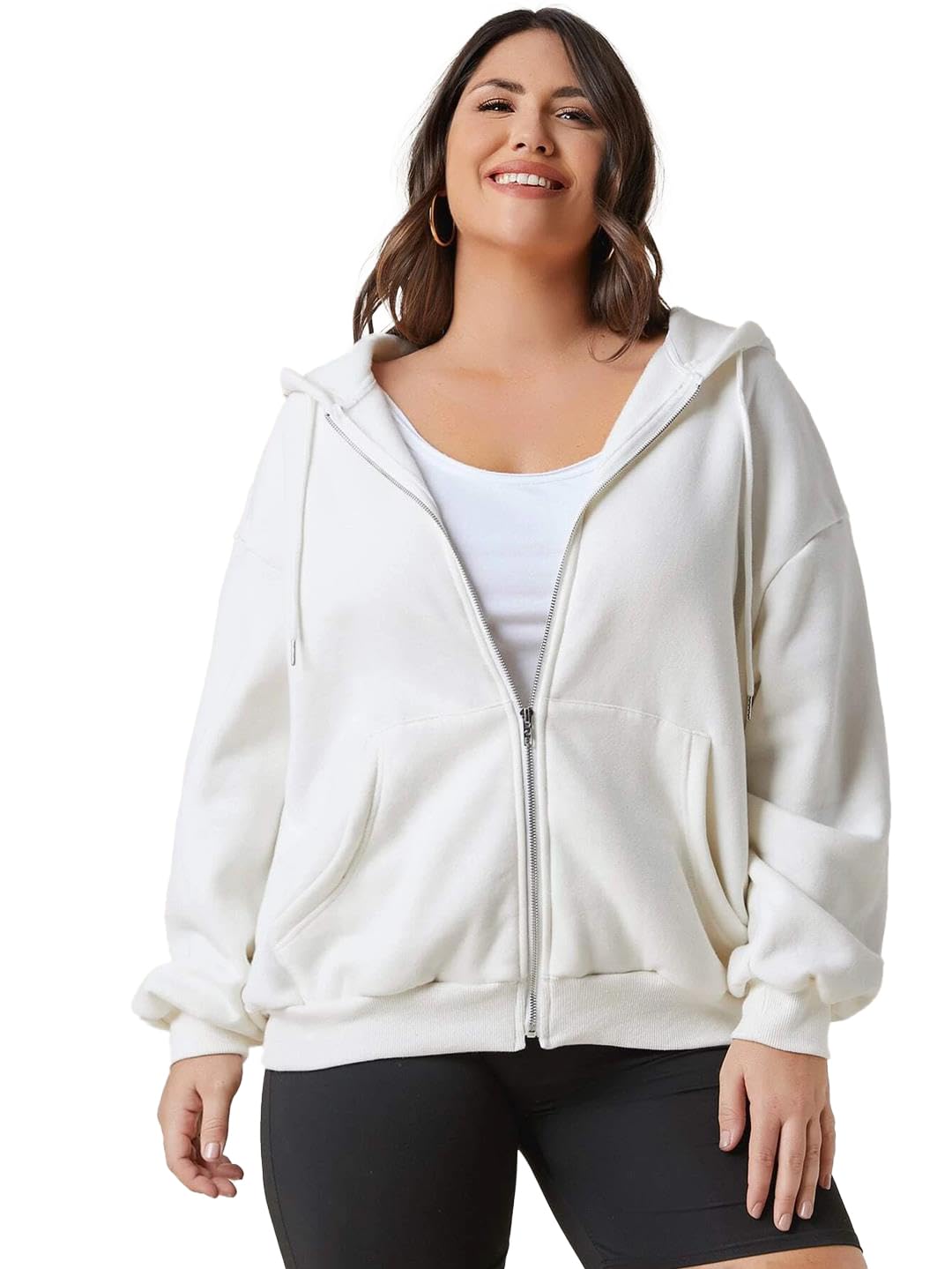 Kotty Full Sleeve Solid Women Plus Size Hooded Sweatshirt Off White