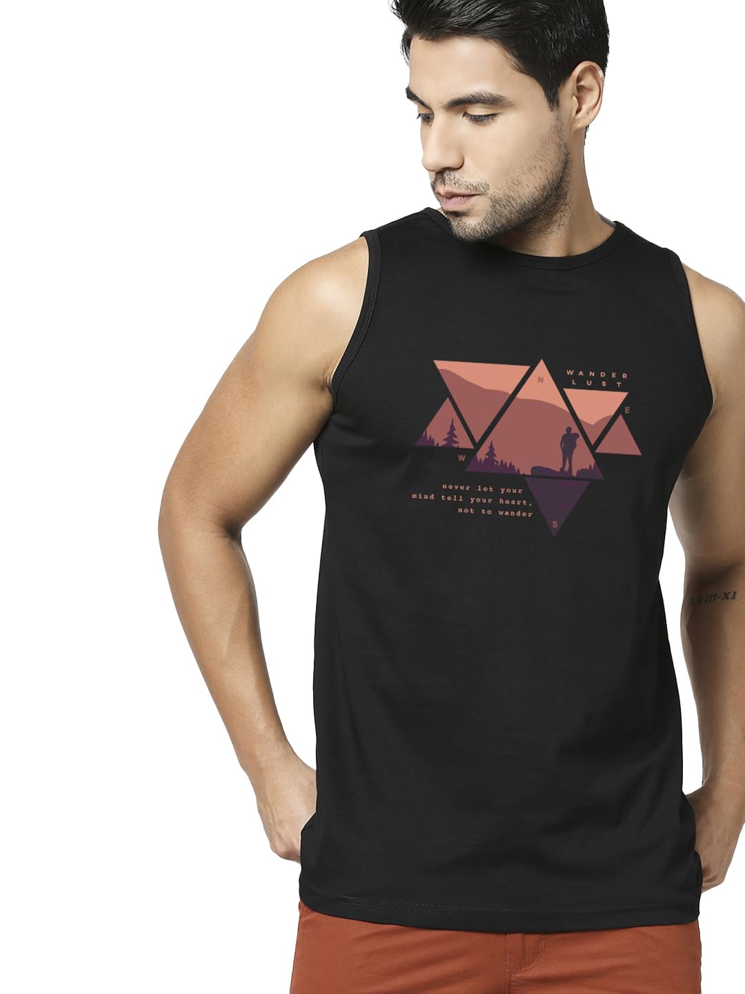 Bewakoof Mens Graphic Printed Regular Fit Sleeveless Round Neck Cotton Vest_519828_Jet Black_S