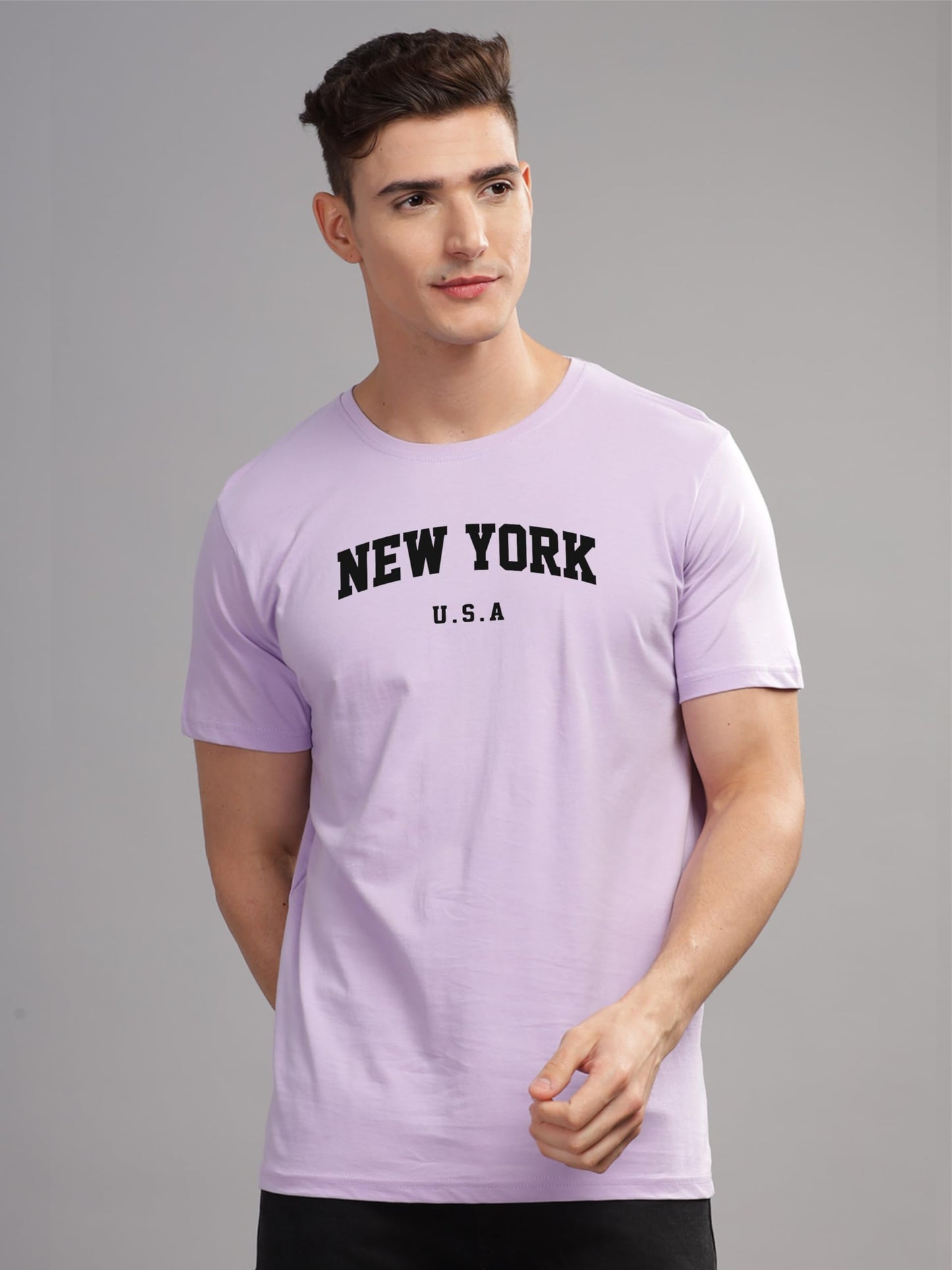 ADRO Mens Solid Regular Fit T-Shirt (RN24-NEW-PU_Purple