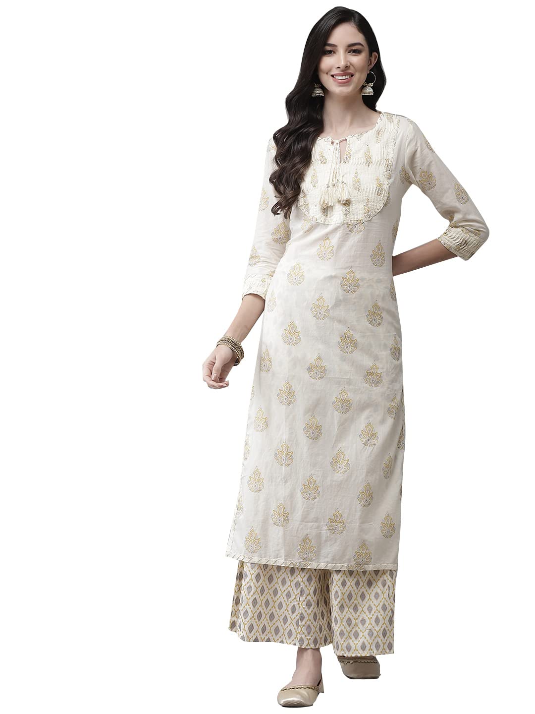 ishin Women's Cotton Blend A-Line Kurta Set