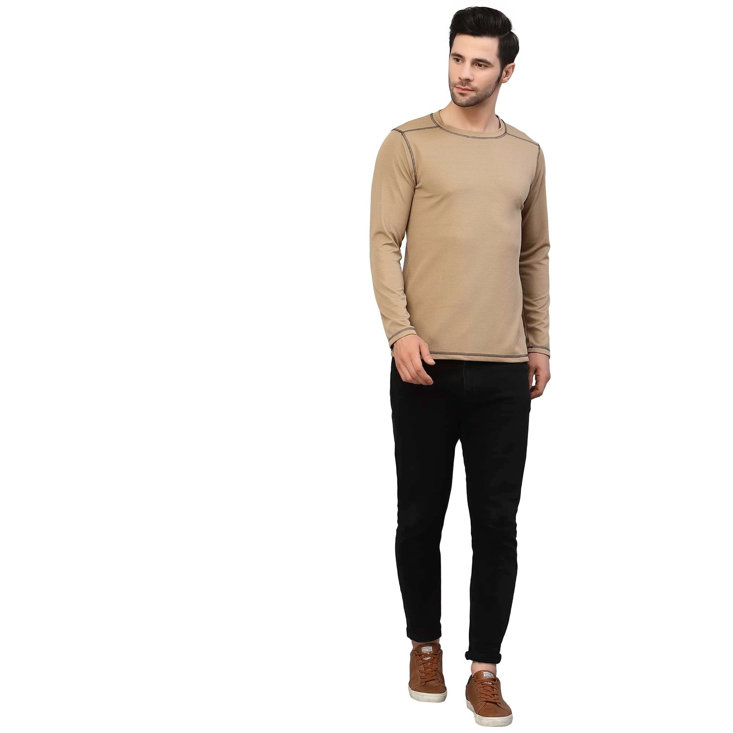 Rigo Men Beige Poly Corduroy T-Shirt