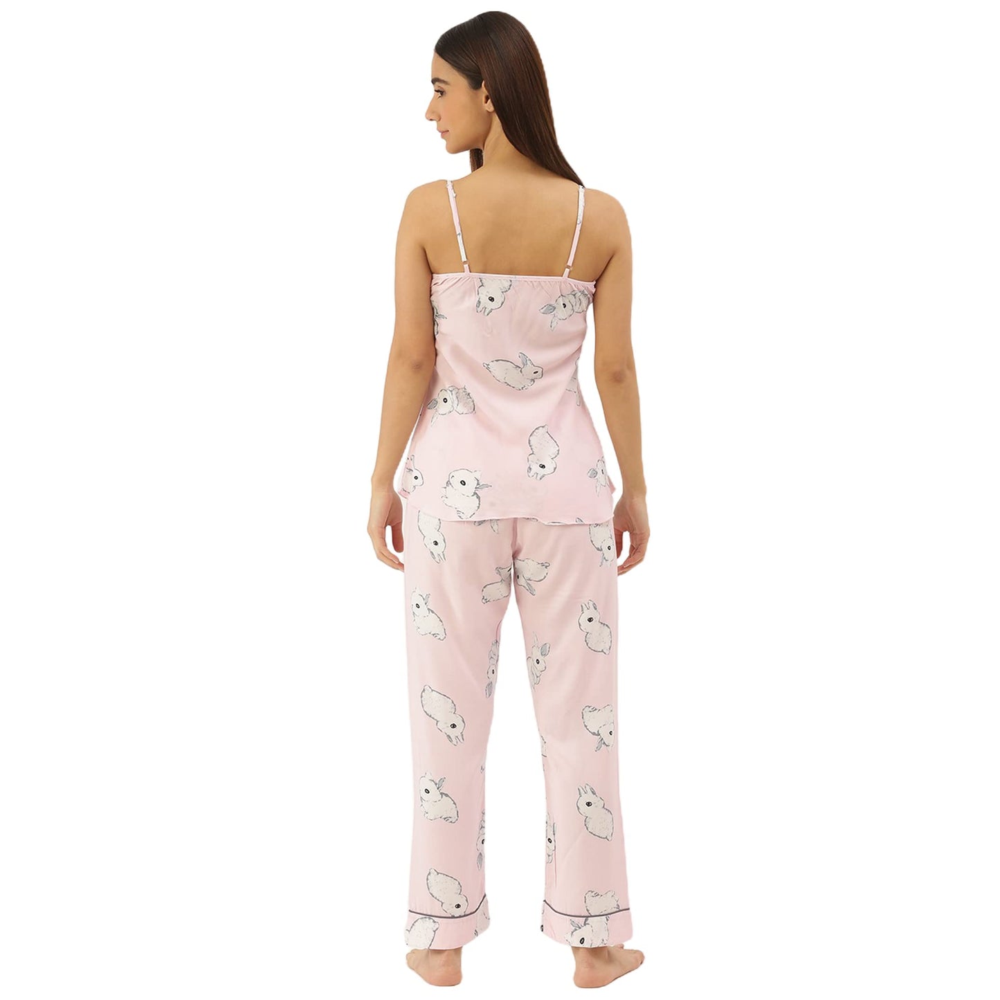 Sweet Dreams Women Printed Rayon 3 Piece Pyjama Set Pink