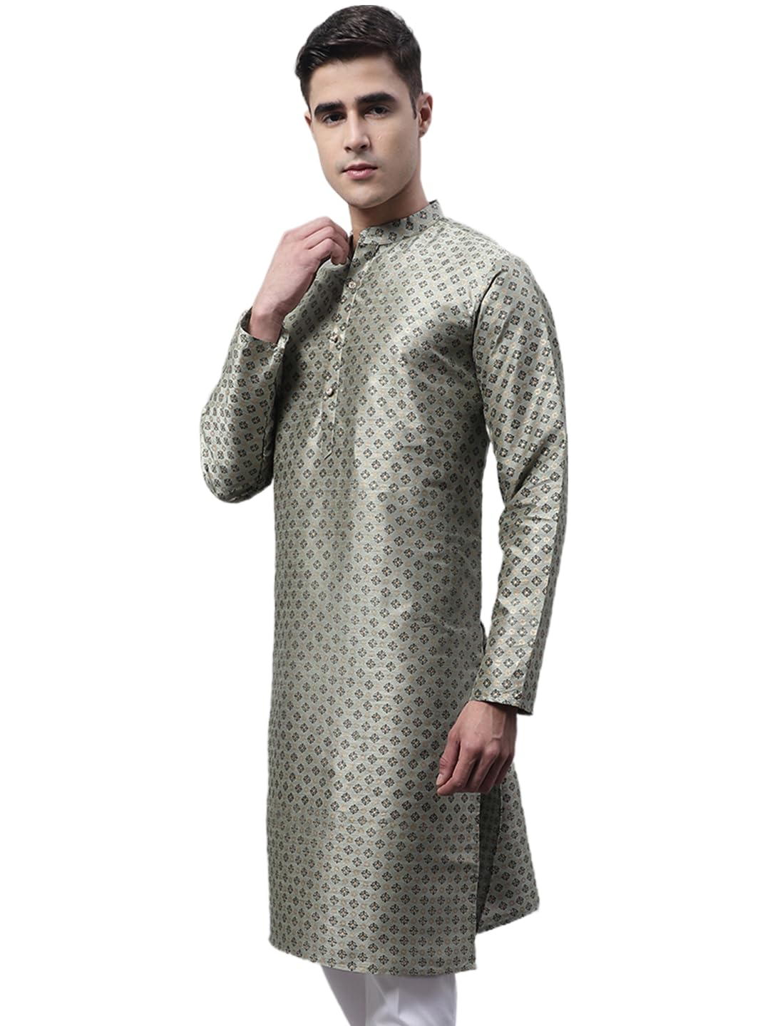 Jompers Mens Printed Silk Blend Kurta